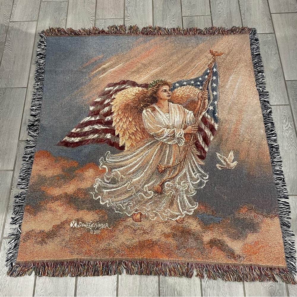 Tapestry Blanket Dona Gelsinger “American Angel” 52X57 Angel Holding Flag 2001